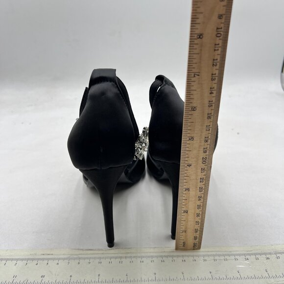 Pazzion Black Lizzie Satin Pointed Toe Rhinestone Ankle Strap D'Orsay Pump - Picture 5 of 8